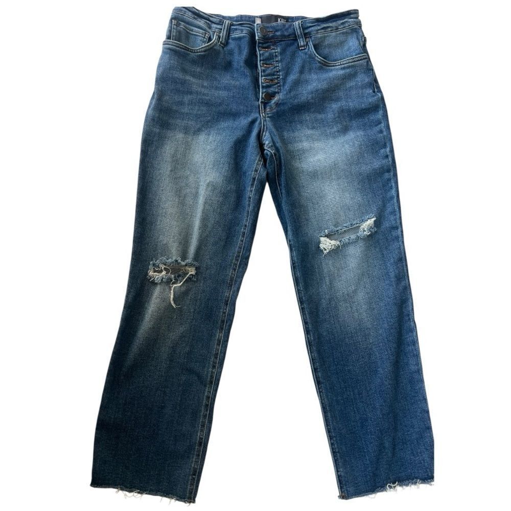 Kut from the Kloth Rachel Fab Ab High Rise Distressed Raw Hem Mom Jean Sz 12